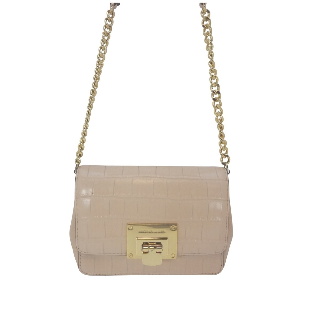 Michael Kors Sloan Shoulder Bag Small Pink Croc Embossed Leather